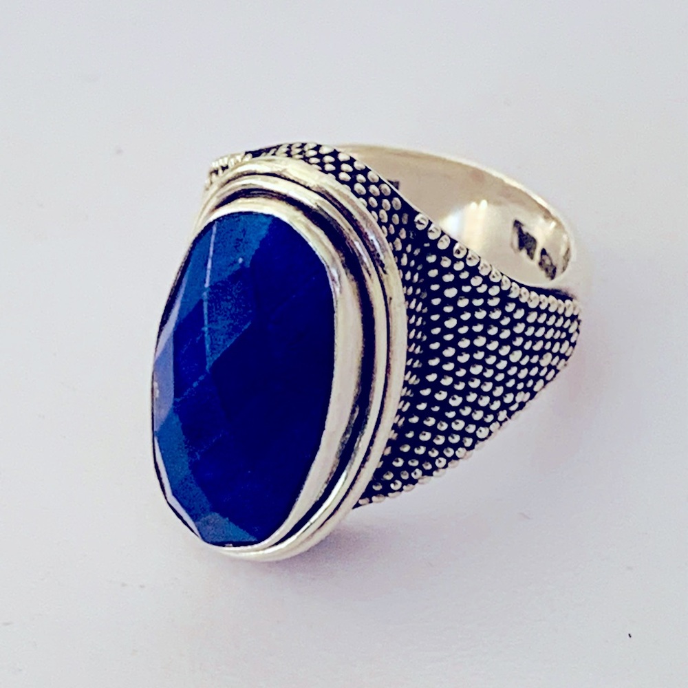 Vintage BA Suarti Sterling Silver Ring Faceted Lapis Lazuli Stone Size 6 US